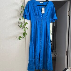 NWT Mango Blue Midi Dress with Buttons